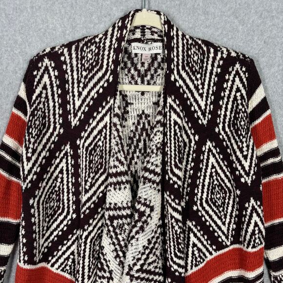 Knox Rose Cardigan Sweater Womens XS Orange Brown‎ Aztec Southwest Boho Tribal - Picture 2 of 11